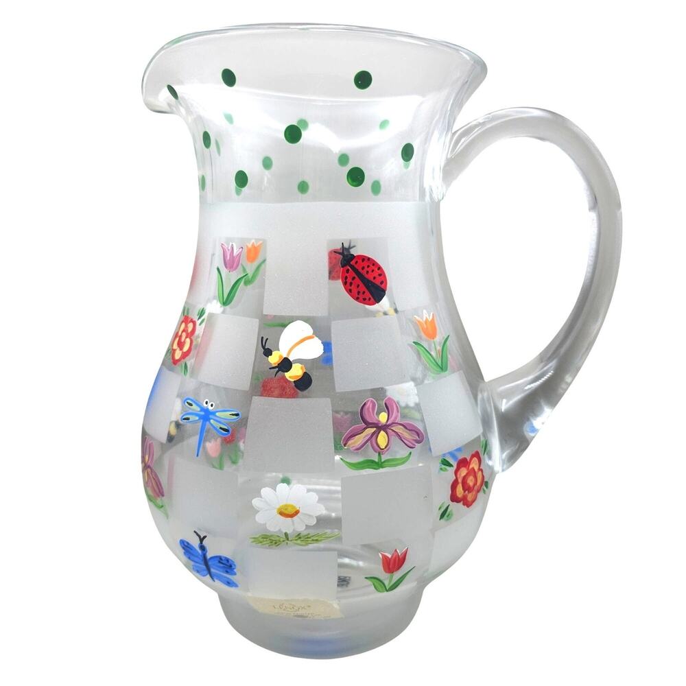 Lenox Nature's Splendor Hand Painted Glass Pitcher Floral Insect Motifs 72oz NIB